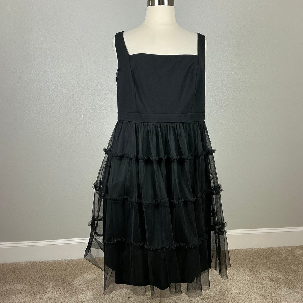 Adrianna Papell Women's Cocktail Dress Size 24W Black Tulle Midi Fit and Flare - Picture 2 of 13